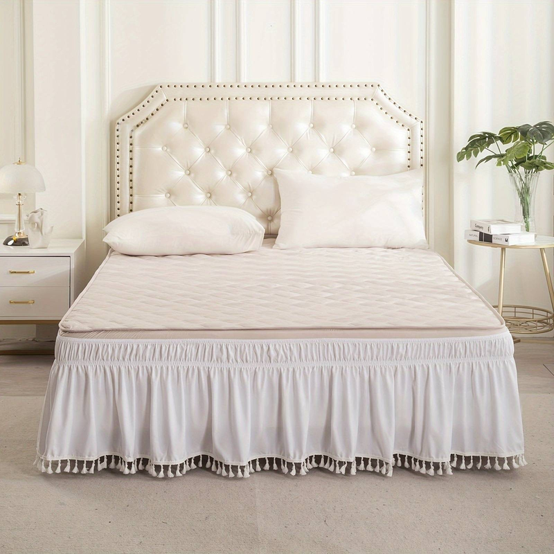 Gonna da letto avvolgente in tinta unita - volant elastico aderente antipolvere (tessuto antipiega con tasche profonde, facile da installare, per letto matrimoniale/king size)_voghion.com