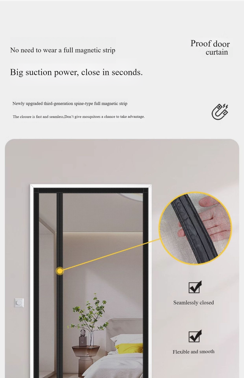Magnetische Fliegengittertür aus Fiberglas – Upgrade, selbstdichtend und kein Bohren erforderlich (mückensicher, einfache Installation für Fenster/Türen)_voghion.com