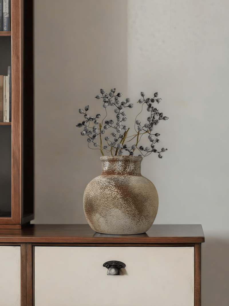1PC Ceramic Antique Tile Pizza Style Vase Suitable For Japanese Art Decoration Farmhouse Interior Flower Arrangement Beautiful Ornament_voghion.com