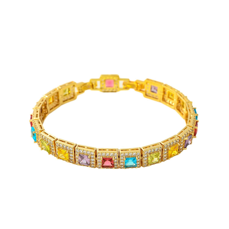 Women's Jewelry Square Zirconia Bracelet With Colorful Stones, Geometric Design, Fashionable Hip Hop Style For Daily Wear And Travel_voghion.com