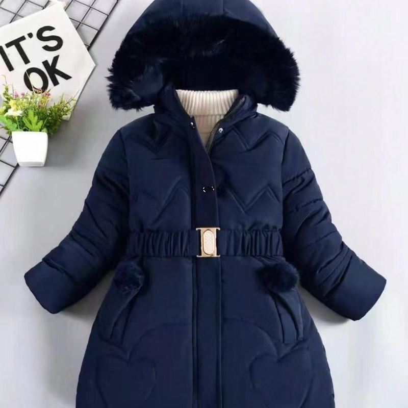 Langer, fleecegefütterter Wintermantel für Mädchen (3-8 Jahre) – Trendige, dick wattierte Jacke mit abnehmbarer Kapuze und Blumenmuster_voghion.com