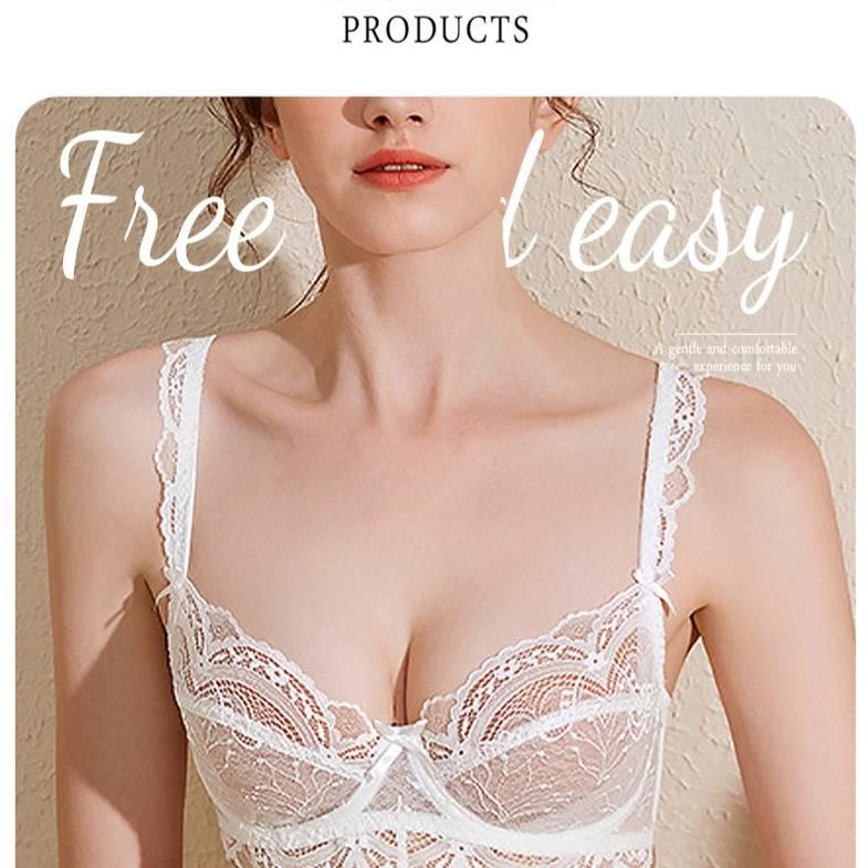 Ultradünnes Bralette für Damen (70A–95D, Minimizer-Design mit Push-up-Unterstützung, transparentes Netz und atmungsaktives Nylon, 3/4-Cup-Demi-Bedeckung)_voghion.com