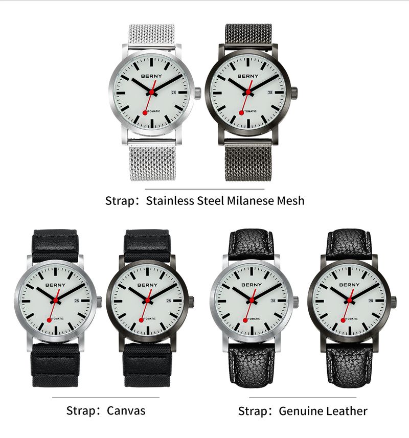 BERNY Automatic Watches For Men Minimalist Stainless Steel Mesh Band Analog Mechanical Watch With Date 5ATM Waterproof Luminous Sapphire Wrist Watch_voghion.com