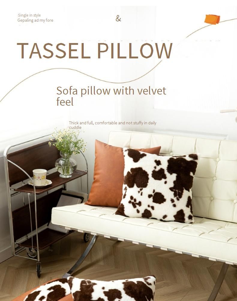 Premium Cow Print Faux Fur Throw Pillow Covers With Insert - 45x45cm Soft Decorative Cushions For Sofa, Car, Living Room_voghion.com