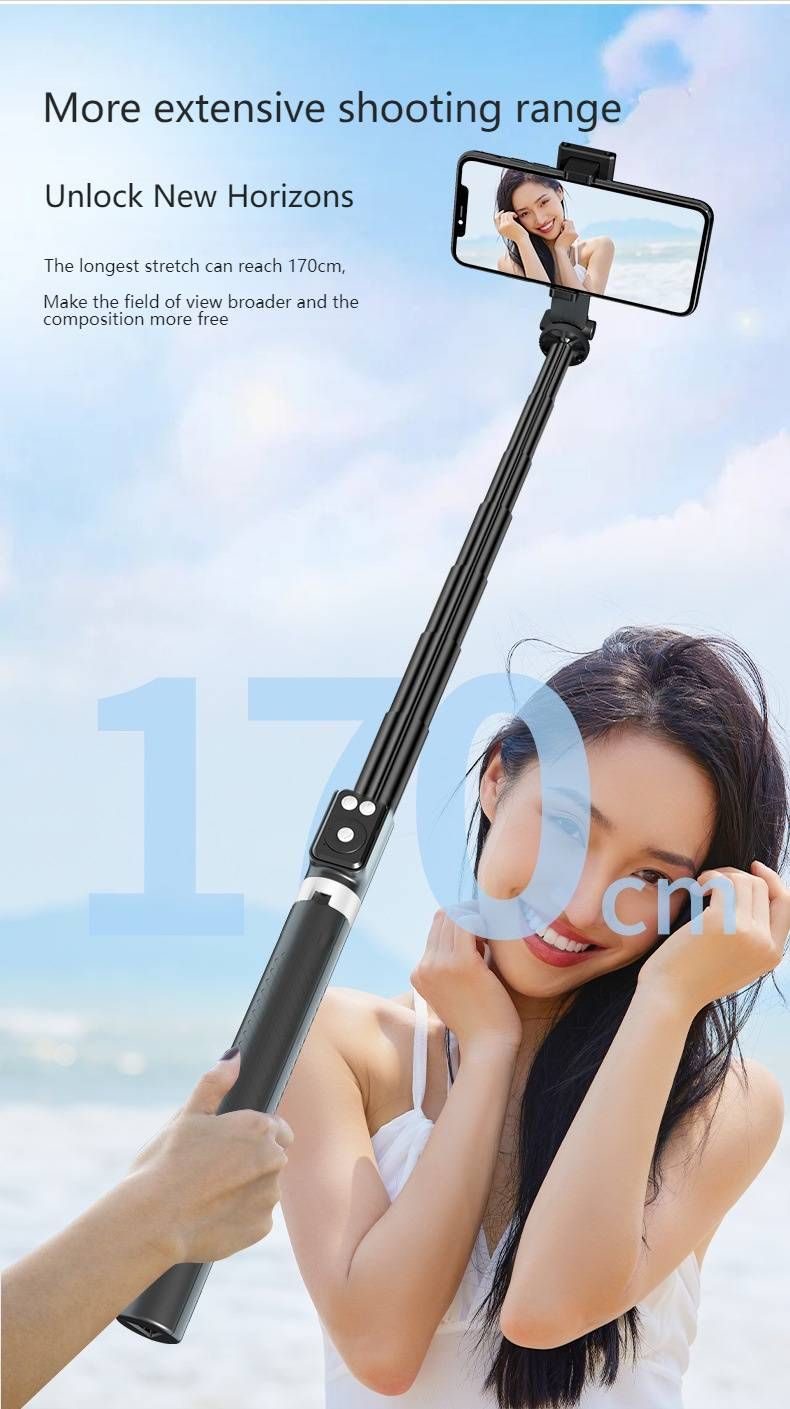 Bluetooth Selfie Stick Tripod With LED Fill Light, 1.7M Extendable Phone Holder For TikTok/YouTube, Anti-Shake & 360° Rotation (Black/Pink)_voghion.com
