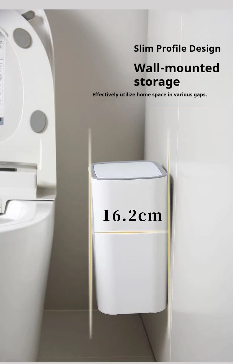 Cestino sottile da parete con coperchio a pressione per l'apertura – Cestino salvaspazio per bagno/cucina per spazi ristretti (plastica resistente, 2 opzioni di montaggio)_voghion.com