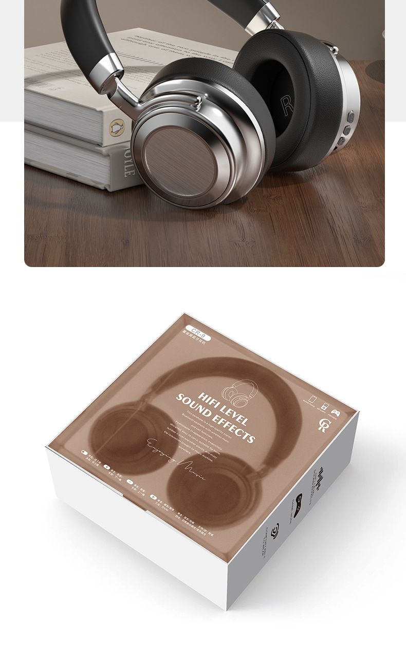 CR-9 Retro Wireless Bluetooth Headphones 6.0, Over-Ear Headset With Metal Frame, Lightweight & Comfortable, IPX4 Water-Resistant, 8H Playtime,_voghion.com