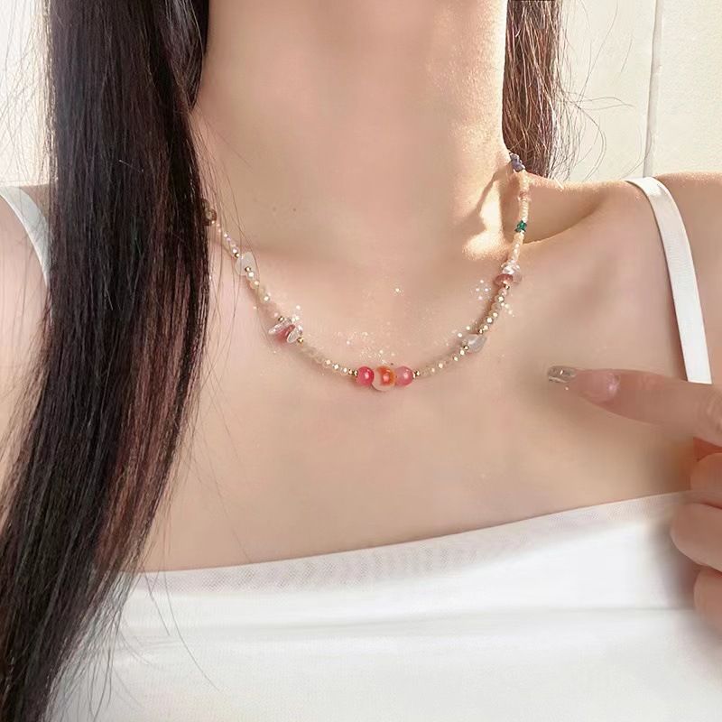 New Colorful Beaded Necklace, Sweet Versatile Women, Fashionable and High Grade, Collar Chain, Rainbow Dopamine_voghion.com