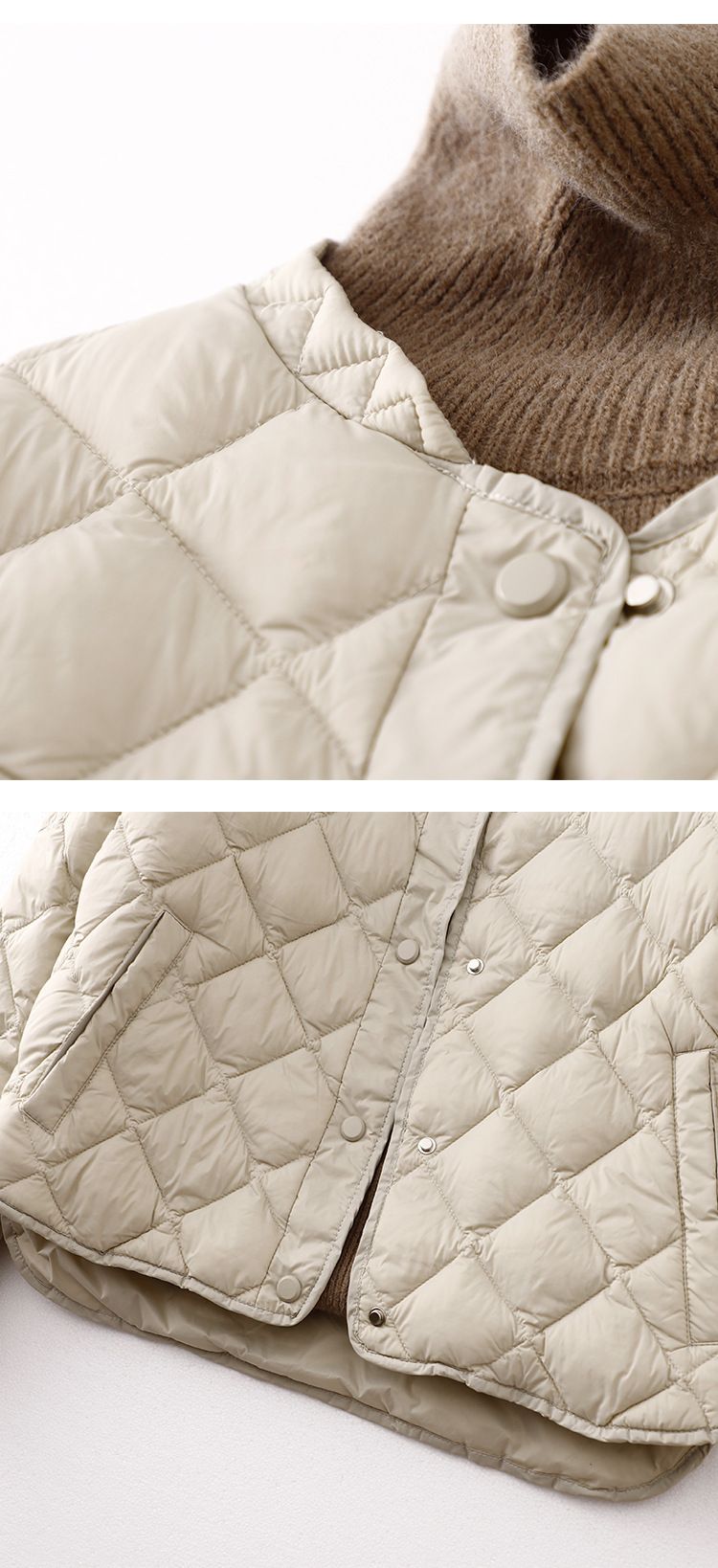 "Quilted Puffer Jacket With Mandarin Collar & Petal Sleeves - Korean-Inspired Streetwear Coat In Diamond Stitch (Black/Beige/Mocha/Pistachio)"_voghion.com