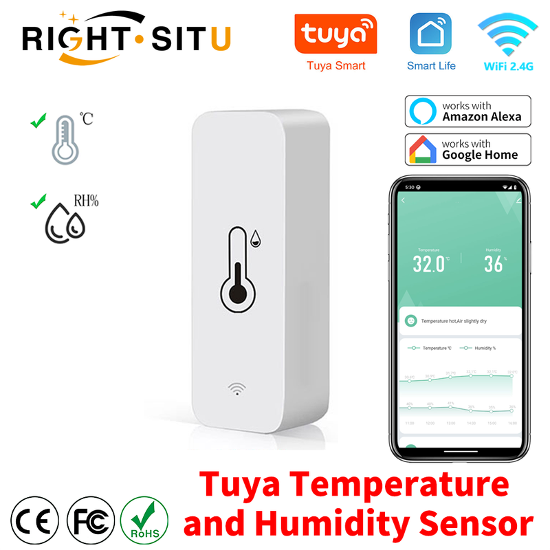 Sensore di temperatura e umidità Tuya WiFi SmartLife Remote Monitor per Smart Home Funziona con Alexa Google Assistant_voghion.com