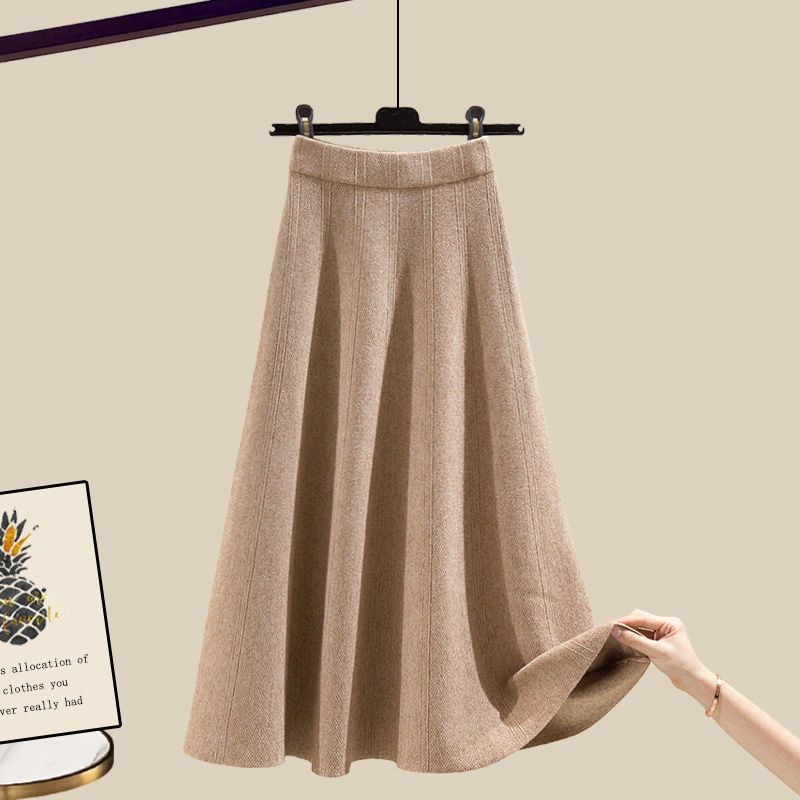 Ropa de mujer, nuevo estilo, suéteres holgados que reducen la edad, cintura alta, falda de largo medio, traje de dos piezas_voghion.com