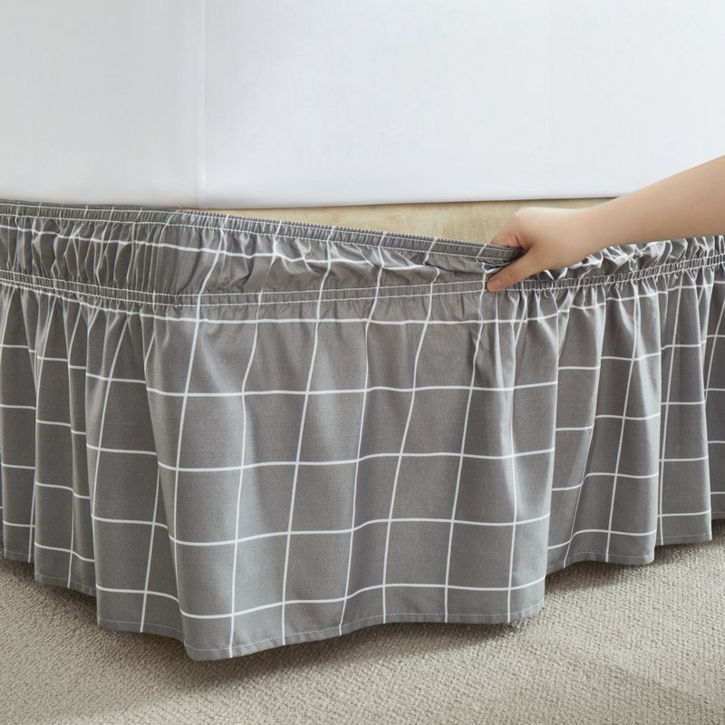 Gonna da letto a quadri grigio-bianchi - Copriletto elastico con volant per hotel e casa (pezzo unico, qualità premium)_voghion.com