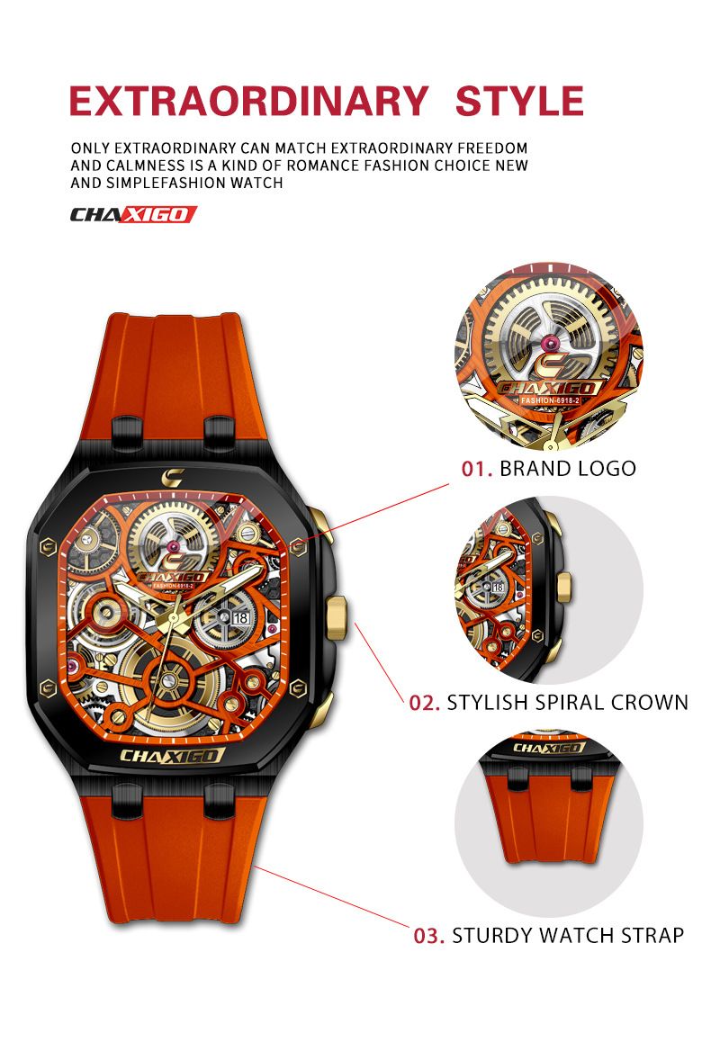 CHAXIGO Ceas bărbătesc impermeabil curea din silicon nișă versatil la modă business cuarț ceas design sense ceas_voghion.com