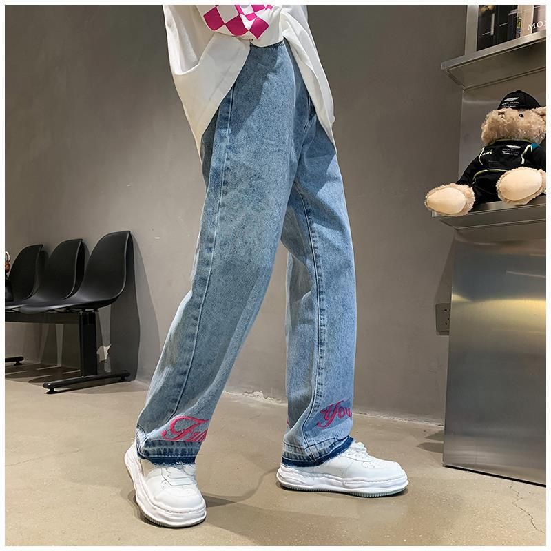 Jeans im amerikanischen Stil für Herren, Herbst-Design, High Street-Modemarke, bestickt, vielseitig, locker, gerades Bein_voghion.com
