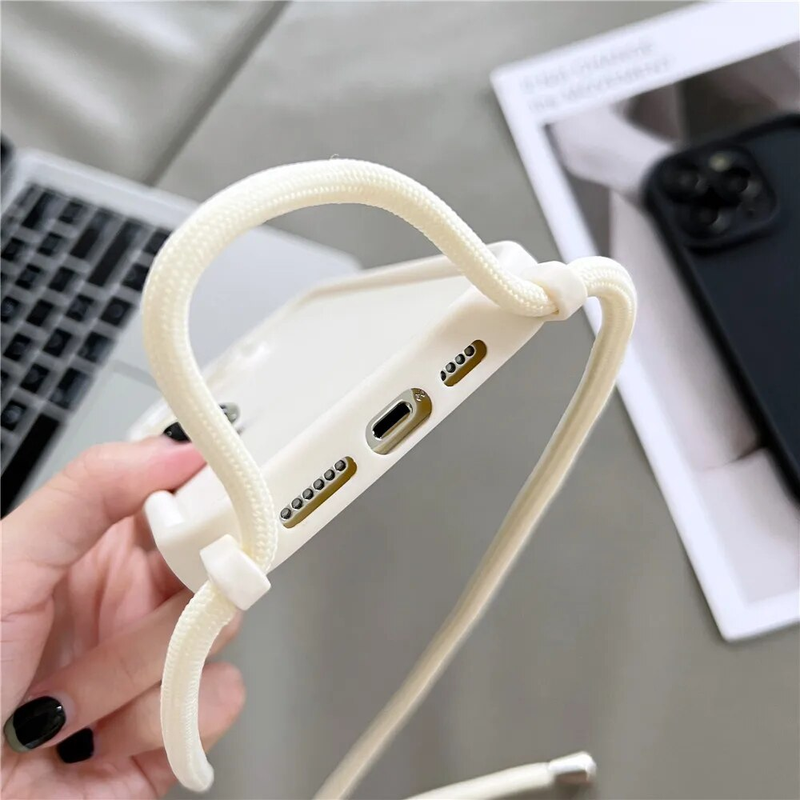 Koreaanse Crossbody Ketting Koord Lanyard Silicone Soft Case Voor iPhone 14 15 Pro Max 13 12 11 XS XR Schokbestendig_voghion.com