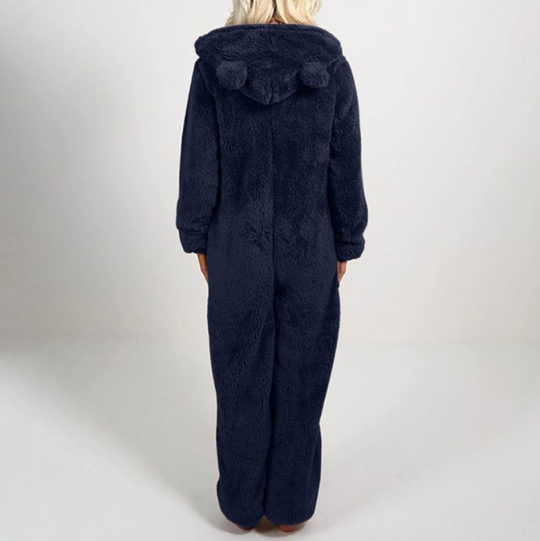 Women's Autumn And Winter Fleece Thickened Fluffy Jumpsuit Home Hooded Bear Pajamas_voghion.com