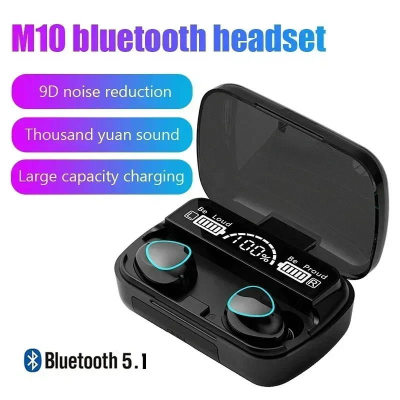 10 Wireless Bluetooth Headset With Charging Box For Phone Noise Cancelling Mic Earbuds LED Display Headphones Sport_voghion.com