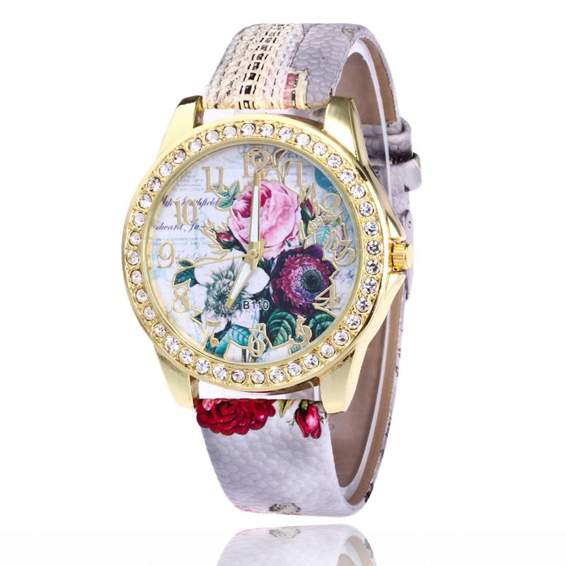 Damenuhr mit Schlangenmuster, Lederarmband, bedruckt, mit eingelegter Rose, Digitaluhr_voghion.com