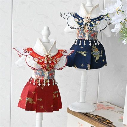 2024 neue Drachen Muster Chinesischen Haustier Kleid Pferd Gesicht Rock Katze Hund Kleidung Alten Stil_voghion.com