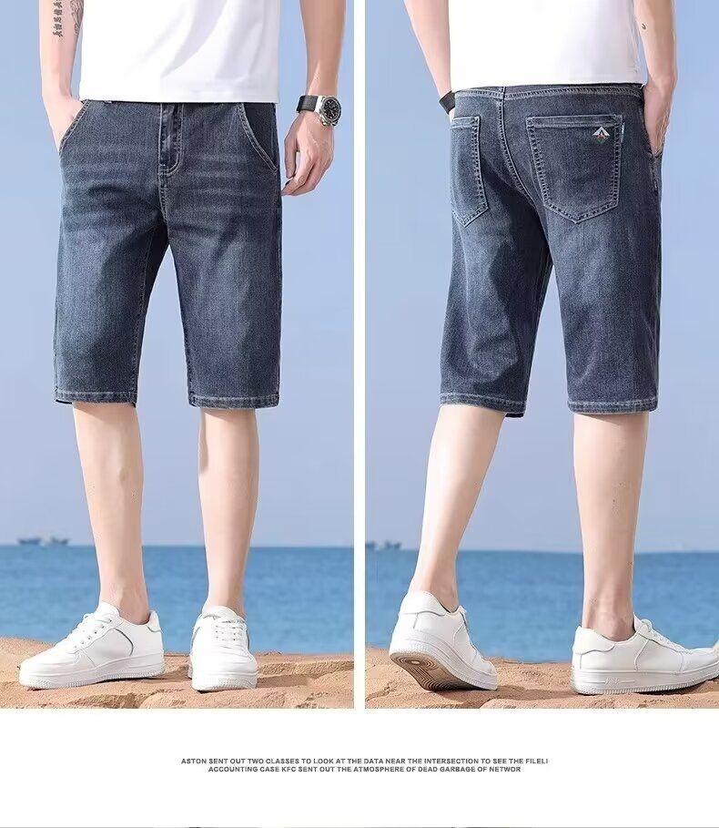 Zengzhi Summer Ice Silk Thin Denim Shorts Men's Straight Loose Casual Ripped Five-Point Pants_voghion.com