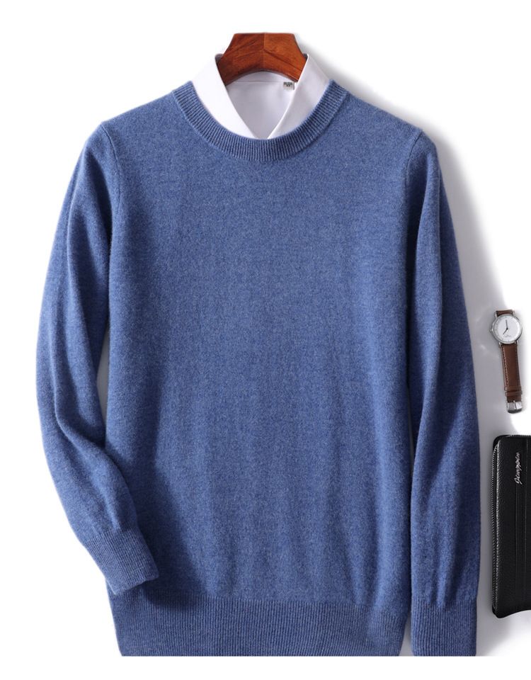Neue Herbst- und Winter-Herren-Rundhalspullover aus Wolle in Volltonfarbe mit lockerer Kaschmir-Strickbasis für Jugendliche_voghion.com