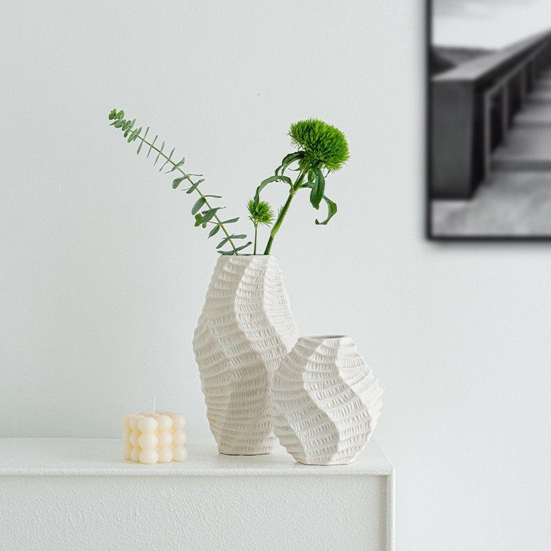 Vaso in ceramica bianca francese, di alta qualità, stile Wabi-sabi, decorazione per tavolo da soggiorno, vaso di fiori secchi_voghion.com