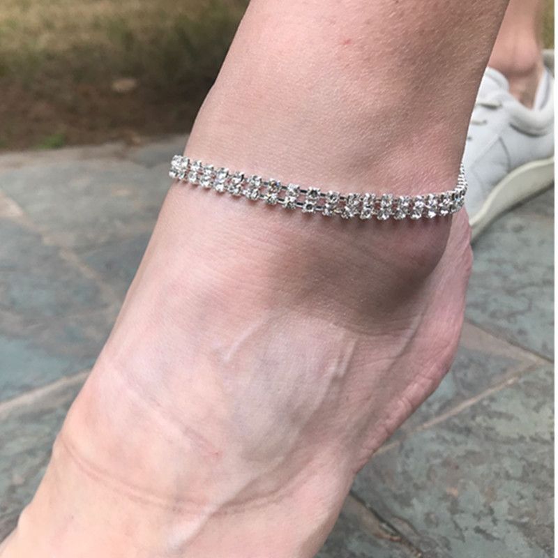 Brățară nouă cu diamante, două rânduri de diamante, lanț simplu cu diamant flash, bijuterii mici cu diamante pentru picior_voghion.com