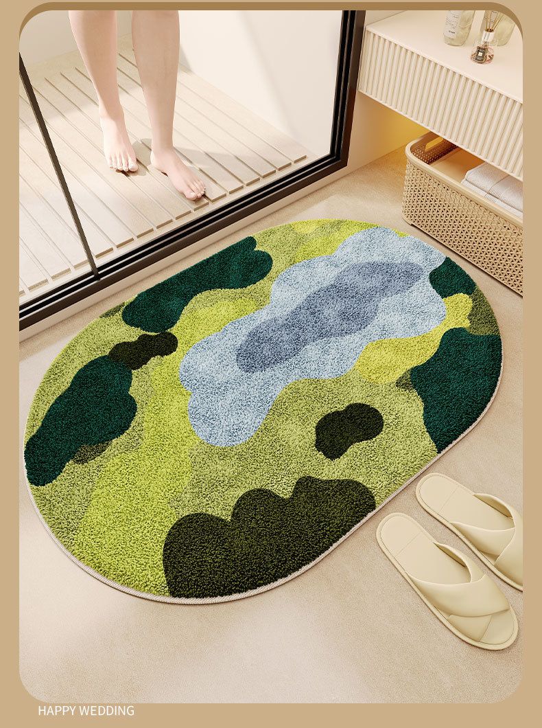 Soft Fluffy Bath Mat – Polyester Velvet Non-Slip Floor Rug For Bathroom & Entryway, Quick-Dry & Machine Washable (Floral & Striped Patterns)_voghion.com