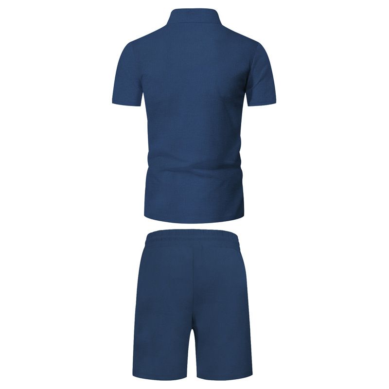 Herreklær Kortermede Shorts Fritidsdress Sommer Vaffel Ensfarget Fritids T-skjorte med Løst Slag Herre_voghion.com