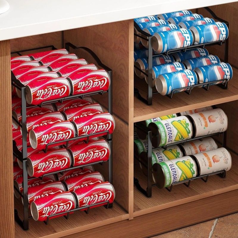4 Tiers Can Organizer Rack, 48 Cans Soda Can Dispenser Organizer For Refrigerator, Set Of 2 Stackable Beverage Dispenser Rack_voghion.com