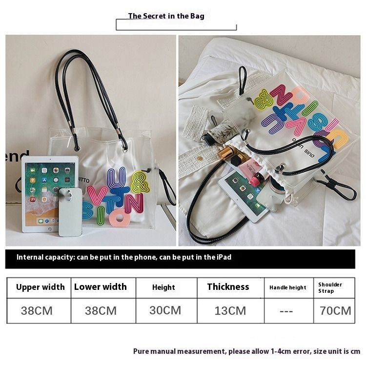 Borsa a tracolla trasparente estiva di grande capacità per donna 2024 Borsa grande portatile da donna in PVC stampato con lettera alla moda_voghion.com