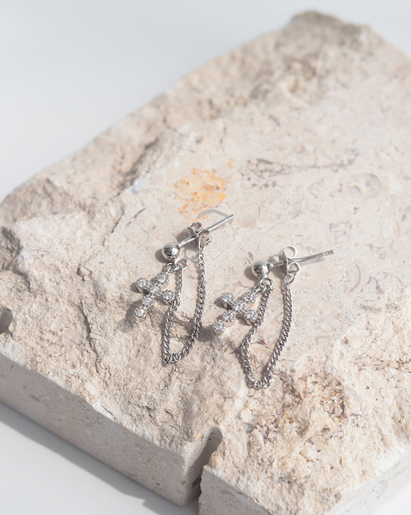 Orecchini a croce in argento Sterling VENUS con zirconi, personalizzati, pendenti con nappa, da donna_voghion.com