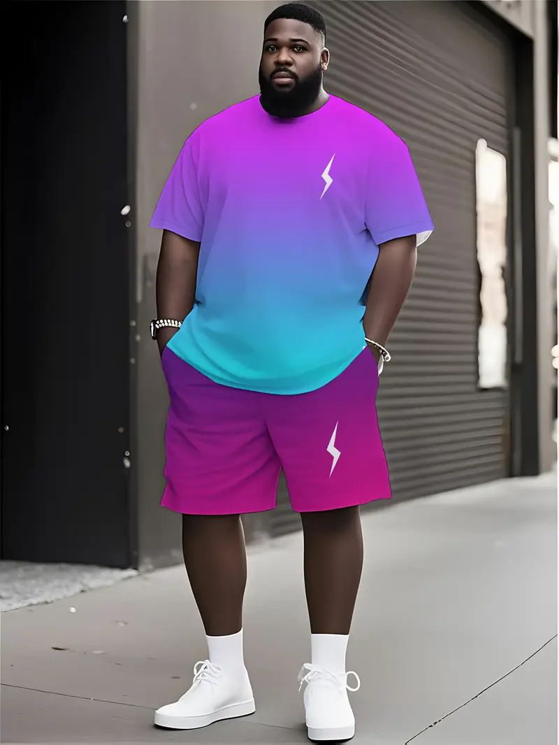 Herrenbekleidung Übergröße Sommer T-Shirt Shorts Anzug Muster Farbwechsel 3D Digitaldruck Lässiger Strandhosenanzug_voghion.com