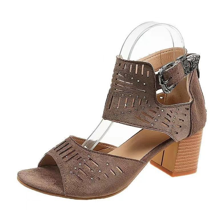 Neue Sandalen in Übergröße, Damen-Sandalen mit Strasssteinen und dickem Absatz, hochhackige Schnalle und Fischmaul_voghion.com