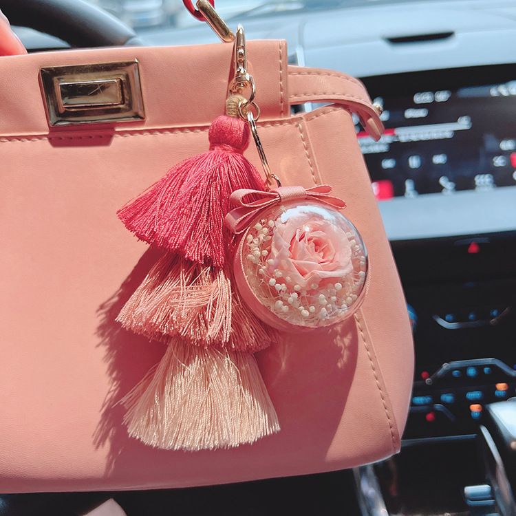 Creative Ice Silk Tassel Eternal Flower Gradient Color Internet Celebrity Car Keychain Cute Bag Pendant Gift_voghion.com