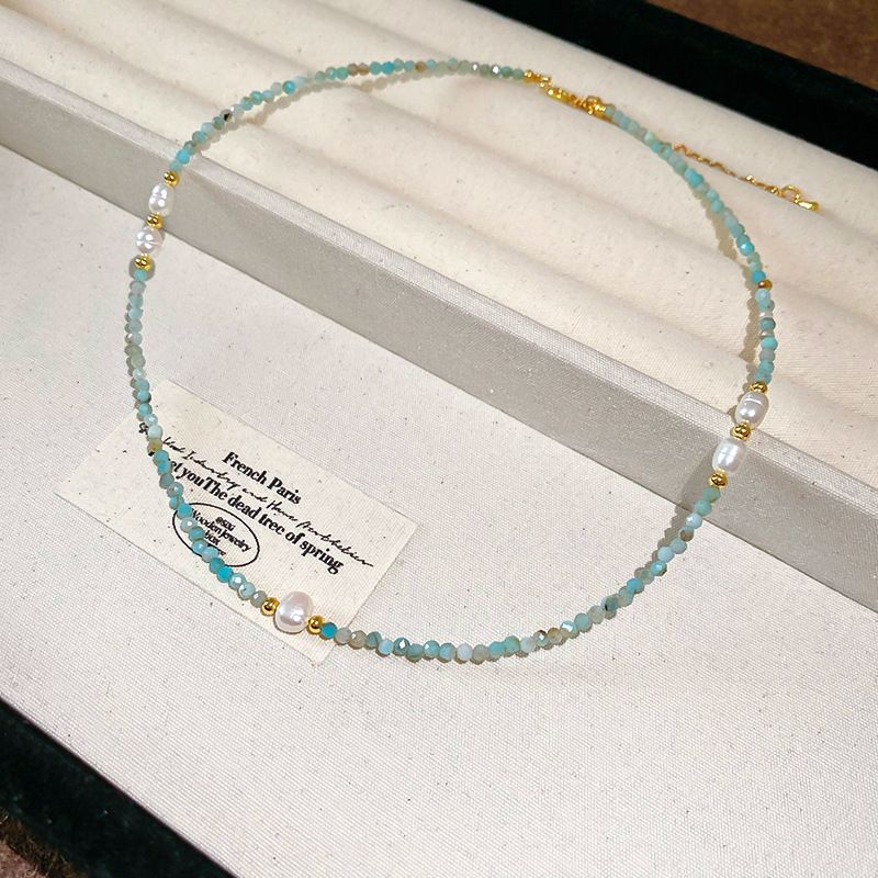 Echtes Gold Galvanisiertes Kleines Frisches Geometrisches Perlenketten-Set, Einfaches High-End-Gefühl, Schlüsselbeinkette, Modisch_voghion.com
