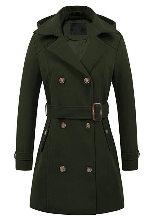 Women's woolen coat elastic belt double-breasted design light and mature women's coat_voghion.com