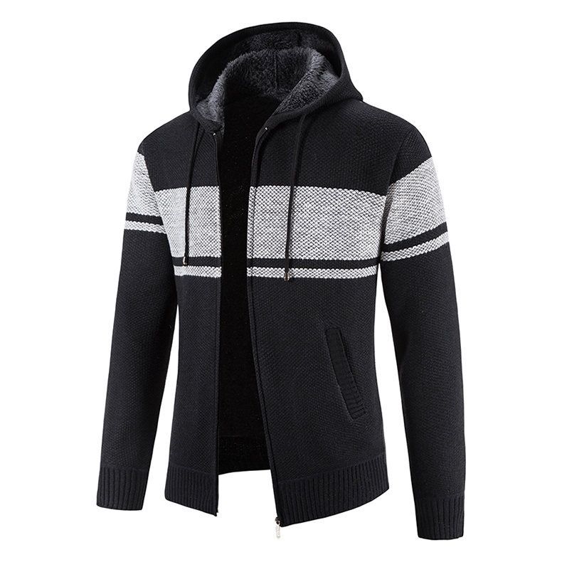 Herren-Kapuzenpulloverjacke mit Fleecefutter – Slim Fit-Pullover mit Reißverschluss und Farbblockdesign_voghion.com