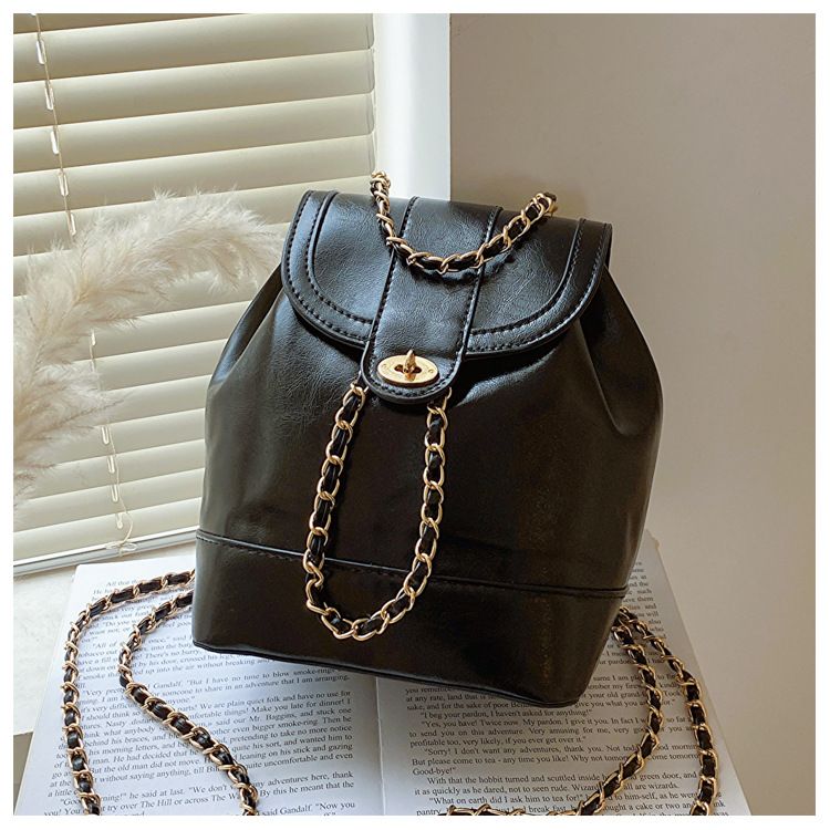 Zaini casual Zaino a catena da donna Borsa a tracolla solida quotidiana Borsa da viaggio per ragazze Borsa a mano piccola Borse a secchiello in pelle estive_voghion.com