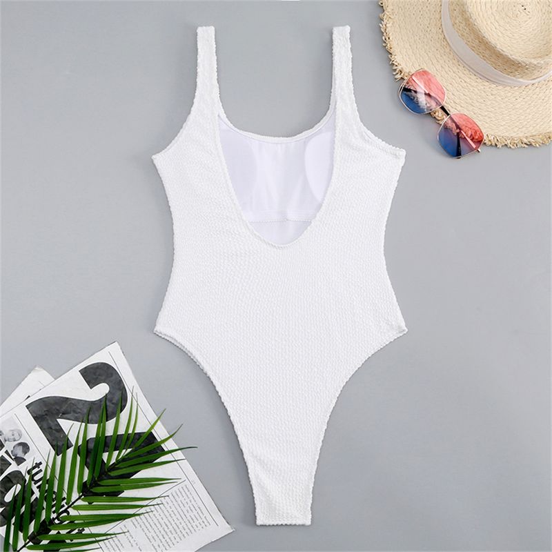Maillot de bain une pièce à rayures et vagues de couleur unie pour femme, bikini conservateur couvrant le ventre, maillot de bain de plage_voghion.com