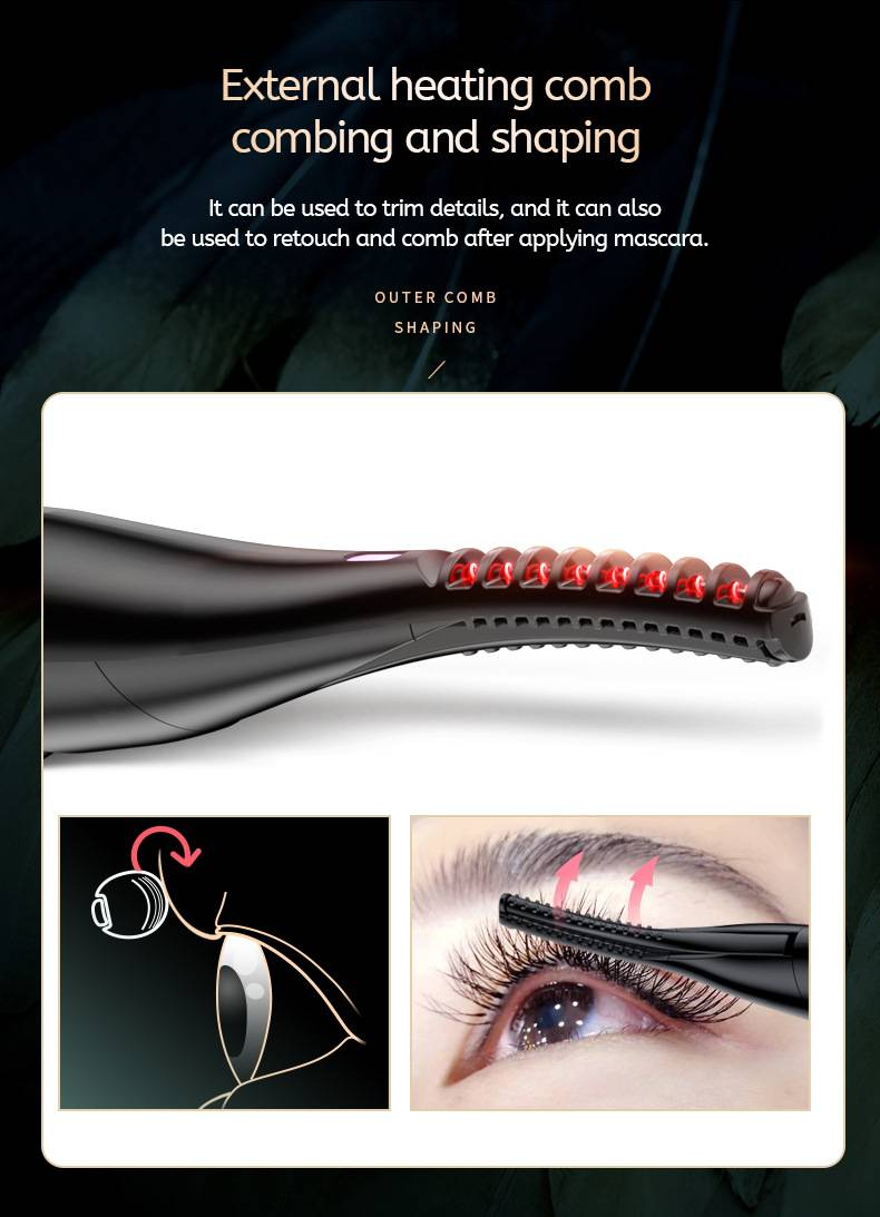Beheizte Wimpernzange, elektrische Wimpernzange, wiederaufladbare Wimpernzange mit Wimpernkamm für Make-up, natürliches Wimperngekrümmung, 24 Stunden lang haltbar_voghion.com