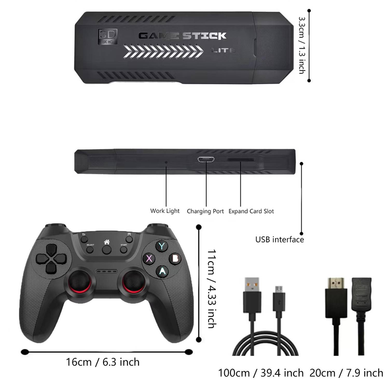 Retro Game Stick-gameconsole, X12 Pro 4K HDMI-uitgang en draadloze controller Videogameconsole met 35000+ games / 42000+ games, (64G/128G)_voghion.com