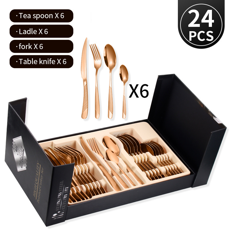 Set di posate in acciaio inossidabile da 24 pezzi, coltello, forchetta e cucchiaio Star Diamond, per cibo occidentale, coltello e forchetta da bistecca per hotel_voghion.com