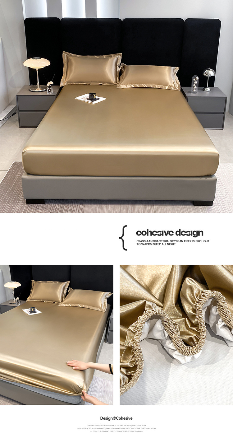 Drap de lit rafraîchissant effet satiné – Protège-matelas antidérapant en soie glacée (couleur unie)_voghion.com