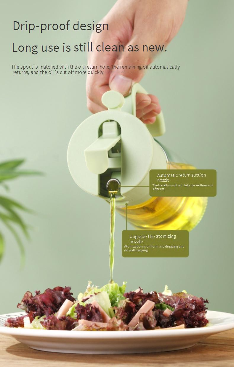 Botella de vidrio 2 en 1 con pulverizador y vertedor de aceite: dispensador de aceite de cocina con pulverizador fino y pico vertedor (350 ml, diseño hermético sin BPA)_voghion.com