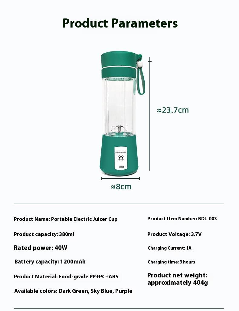 Frullatore elettrico portatile - Mini frullatore per uso domestico, ricaricabile tramite USB e frullatore multifunzionale_voghion.com