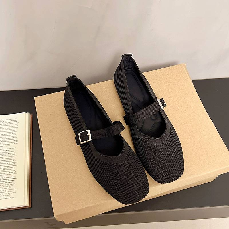 Täglich bequeme, schlichte und klassische einfarbige Flachstrickschuhe für Damen_voghion.com