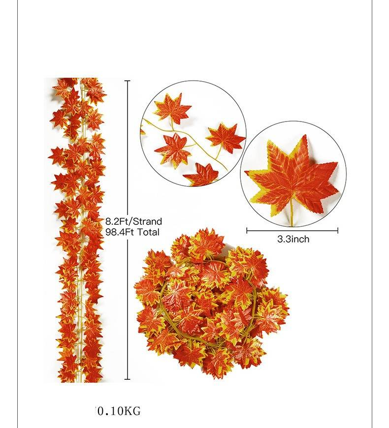 Ghirlanda di foglie d'acero autunnali, set da 12 - Decorazione autunnale artificiale con rami di vite per il Ringraziamento, matrimoni e decorazioni per la casa._voghion.com