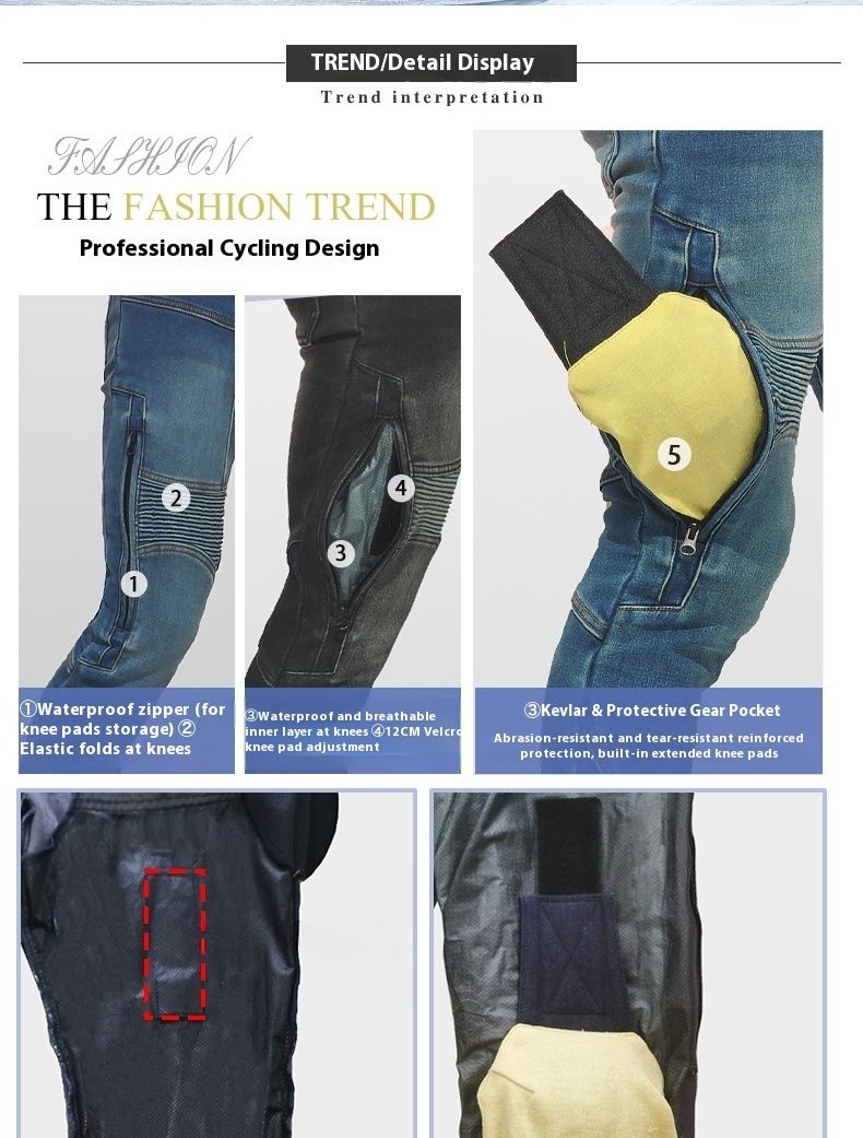Jeans da motociclista rinforzati in Kevlar da uomo e da donna: protezioni termiche invernali, impermeabili e regolabili per le ginocchia, per la sicurezza in moto_voghion.com