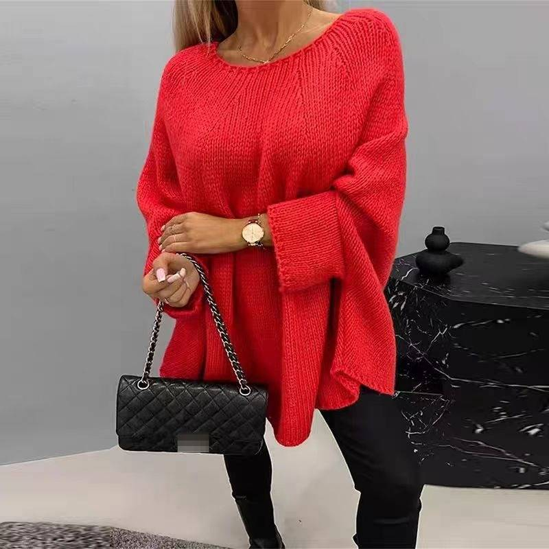 Women's Fashionable Knitted Cape Sweater – Stylish Poncho With Batwing Sleeves, Oversized & Cozy For Fall & Winter_voghion.com
